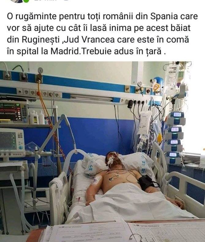 Mobilizare pentru aducerea în țară a unui vrâncean din Spania, aflat în stare foarte gravă în spital
