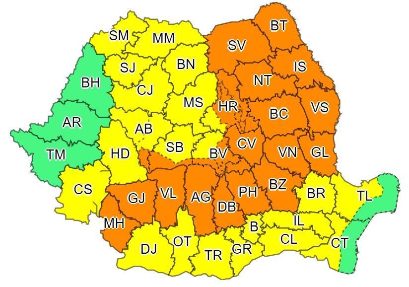 ULTIMA ORĂ Un nou cod portocaliu de ploi torenţiale în 21 judeţe, inclusiv Vrancea