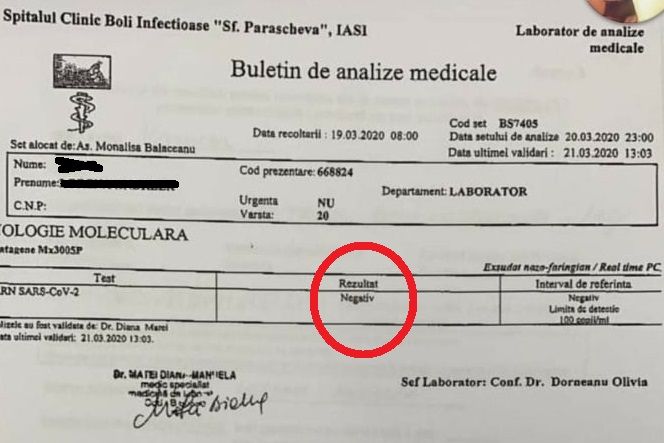 VEȘTI BUNE! Pacienta luată cu izoleta de la Străoane, rezultat negativ pentru Covid19