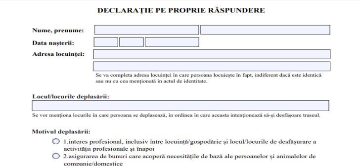 Declarațiile pe propria răspundere, pentru ieșire din casă, VÂNDUTE în sate cu un leu