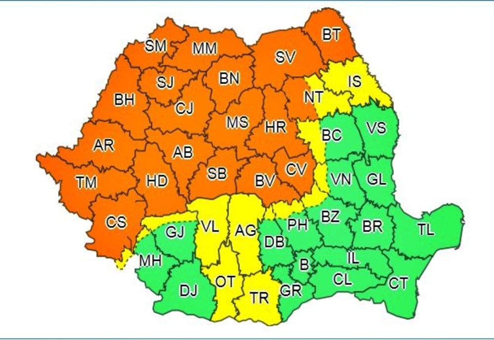 Mai multe județe din Transilvania,  Maramureș, Banat și Crișana, sub COD PORTOCALIU