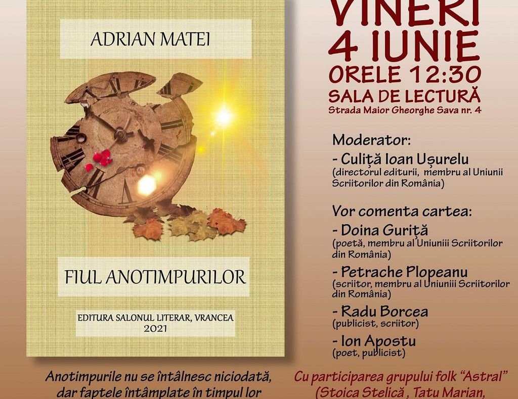 CULTURAL - Adrian Matei își lansează volumul de versuri „Fiul anotimpurilor” la Biblioteca Judeţeană
