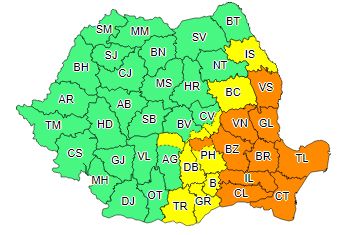 Vrancea, sub cod portocaliu de furtuni până diseară