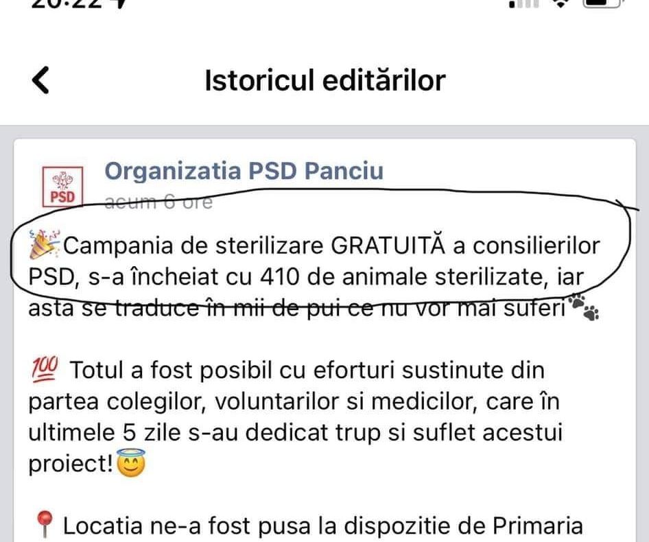 Gafa PSD Panciu: „sterilizarea gratuită a consilierilor PSD, s-a încheiat”, au anunțat pesediștii