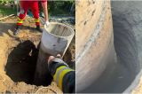 Final fericit în Vrancea: Fetița de 8 ani căzută în fântâna adâncă de 8 metri a fost scoasă în siguranță de pompieri - VIDEO