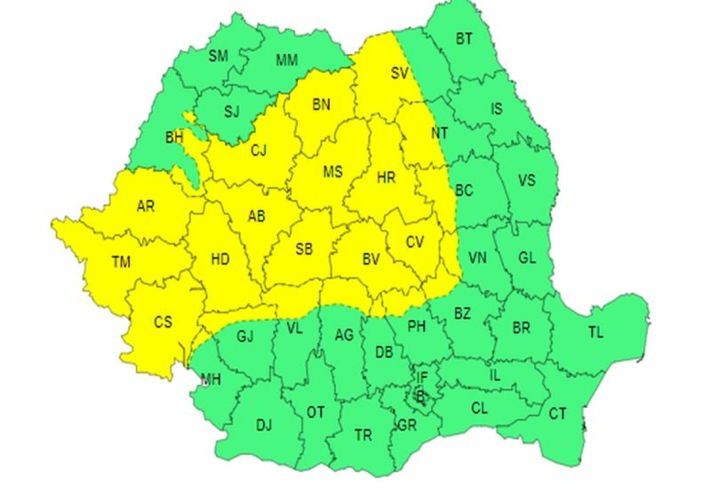 COD GALBEN de ploi și vânt, până miercuri