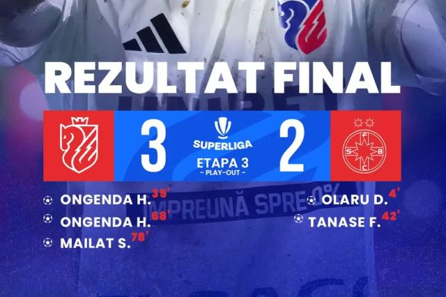 FC Botoşani a învins campioana FCSB cu 3-2 în etapa 3 din play-out-ul Superligii